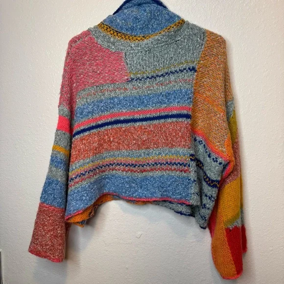 Sincerely Jules Colorful Patchwork Cowl Neck Chunky Bell Sleeve Sweater Size XS - Picture 8 of 11